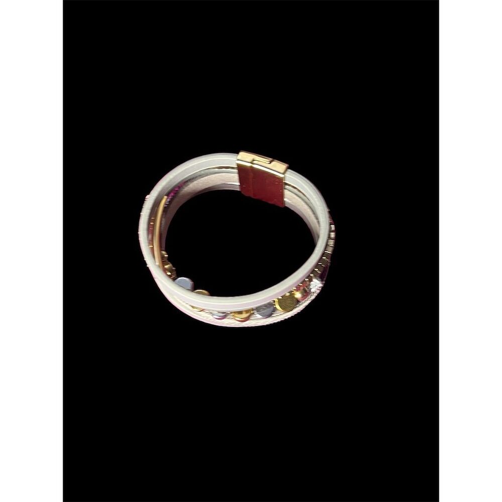 Boho Silver and Gold Multi-Layered Wrap Bracelet with Magnetic Closure - Picture 4 of 11